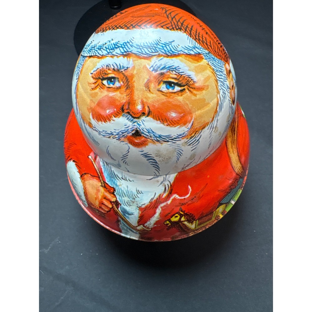 Vintage 1980 Chein Industries Santa Claus Round Lithograph Tin Canister